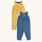 Frugi Chambray Bumblebee yellow Daisies Gracie Reversible Dungaree pictured on a plain background