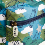 Pattern and zip detail on the Frugi Explorers Backpack - Birds of Prey.