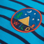 Badge detail on the Frugi Big Hotchpotch Pjs - Blue Hotchpotch Stripe.