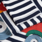 Cuff and material detail on the Frugi Bobby Applique Top - Indigo Stripe / Tractor.