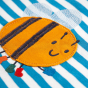 Bee and material detail on the Frugi Bobby Applique Top - Tor Blue / Bumblebee.