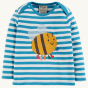 Frugi Bobby Applique Top - Tor Blue / Bumblebee on a plain background.