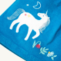 Unicorn design detail on the Frugi Caeli Cord Dress - Tobermory Teal / Unicorn.