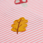 Lef and material detail on the Frugi Easy On Top - Guava Pink Stripe / Acorns.