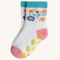 A pair of Floral socks from the Frugi Grippy Socks 2-Pack - Floral on a plain background.