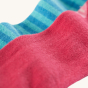 Pattern and material detail of the Frugi Norah Tights 2 Pack - Rosehip / Blue Stripe on a plain background.