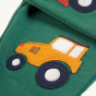 Tractor design detail on the Frugi Switch Character Crawlers - Holly Green / Tractors.