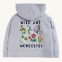 The back of the Frugi Switch Lissie Hoodie - Grey Marl / Wild And Wonderful on a plain background.