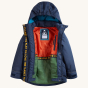 Frugi Rambler 3 in 1 Coat - Indigo on a plain background. The coat is fully open revealing the interior lining.