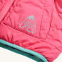 Frugi Reversible Toasty Trail Jacket - Acorns / Honeysuckle. Logo, material and hem detail on the Honeysuckle jacket.