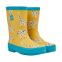 Frugi childrens bumblebee giraffe puddle buster wellington boots on a white background
