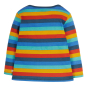 Back view of the Frugi organic cotton bobby applique top in the rainbow stripe design on a white background