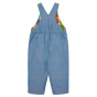 Back of the childrens organic cotton Frugi rainbow dungarees on a white background