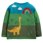 Frugi Corin Knitted Cardigan Camper Blue Dino design pictured on a plain white background