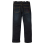 Back side of the Frugi childrens eco-friendly denim and red check lined jeans on a white background