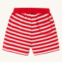 Back of the Frugi Ellis Shorts - True Red Stripe pictured on a plain background