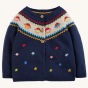 frugi navy kenna fairisle knitted cardigan with robins pattern