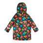 Back of the Frugi childrens recycled plastic autumn bloom rain jacket on a white background