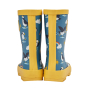 Back of the Frugi eco-friendly puffin print puddle buster wellies on a white background