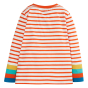 Back of the Frugi childens organic cotton striped mylor t shirt on a white background