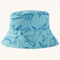 A closer view of the Jawsome shark print of the Frugi Children's Organic Cotton Rocky Reversible Hat - Stingray / Jawsome