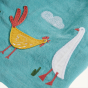 Chicken motif design detail on the Frugi Agatha Cord Dress - Chicken on a plain background.