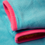 Cuff and material detail on the Frugi Coral Reversible Snuggle Fleece - Honeysuckle Stripe / Tor Blue.
