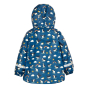 Back of the Frugi kids puffin puddles waterproof jacket on a white background
