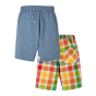 Back of the Frugi childrens organic cotton rainbow check rhys shorts on a white background