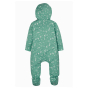 Back of the Frugi kids teal forest print waterproof suit on a white background