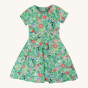 Frugi Children's Organic Cotton Spring Skater Dress - Tropical Birds. A beautiful tropical bird and flower print on a twirly short sleeve skater dress, on a cream background