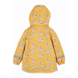 Back of the Frugi kids yellow puddle buster jacket on a white background