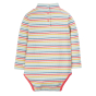 Back of the Frugi kids rainbow stripe eco-friendly roll neck body suit on a white background