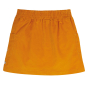 Back side of the Frugi organic cotton carly cord skirt in the gold and rainbow design on a white background