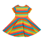 Back of the Frugi Rainbow Stripe Spring Skater dress pictured on a plain white background