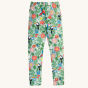 Frugi Children's Organic Cotton Libby Printed Leggings - Tropical Birds. A fun, tropical bird and flower print leggings on mint green fabric. On a cream background