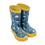 Frugi kids eco-friendly puffin print puddle buster wellies on a white background