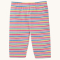 Frugi Children's Organic Cotton Laurie Rib Shorts - Rainbow Stripe. Long organic cotton rib cycling shorts for children in white with a colourful rainbow stripe
