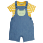 Frugi The National Trust Lincoln Chambray Frog Dungaree Outfit pictured on a plain white background