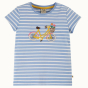Frugi Tide blue Breton striped Bicycle Elise Applique T-Shirt pictured on a plain background