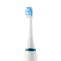 Close up of the blue bristles on the Georganics electric sonic toothbrush on a white background