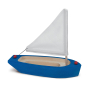 Gluckskafer childrens small wooden sailing ship toy in blue on a white background