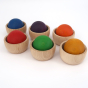 Grapat Loose Parts 6 Rainbow Coloured Wooden Balls in natural bowls