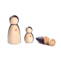3 purple wooden toy figures from the Grapat Lucky Lucky set lined up on a white background