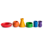 6 Grapat Wooden Rainbow Sorting Pots, in various shapes and sizes. Hand painted and on a white background