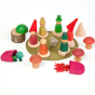 Grapat Nins of the Forest Wooden Peg Doll Play Set, a wooden peg doll set to create a magical woodland scene. Perfect for story telling and imaginative small world play. White background. 