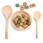 Grapat Yummy wooden spoon, bowl and counters toy set laid out on a white background