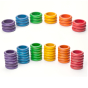 Grapat Loose Parts Wooden Rainbow Rings 6 Colours Supplementary Set, stacked in sets of 18 and 36