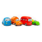 Green Rubber Toys mini natural rubber vehicle set in a line on a white background