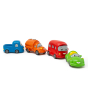 Green Rubber Toys mini natural rubber vehicle set in a line on a white background